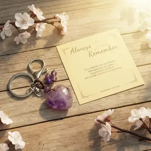 Natural Stone Crystal Heart Keychain Handmade Woven Tassel Charm with Agate Heart Stylish Couple Lucky Amulet for Bags Keys Car Mirrors and Phones