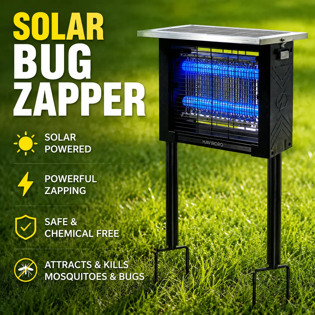 Outdoor Solar Rechargeable Mosquito Killer Lamp - Waterproof, 4500V High-Voltage Electric Grid, Dual Solar-USB Charging, Automatic On/Off, Bug Zapper, Outdoor Safe Use, Cells-Powered Insect Control for Courtyards, Gardens