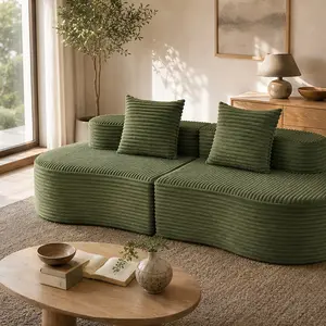 ARCH Corduroy 2-Seater Sofa Couch with Lumbar Pillows, 110.24" Deep Seat Fully Compressed Sofa, No Assembly Cloud Couch for Living Room Bedroom, Green, Green Color Options, Corduroy Material, 2 Seat Seat Count, Product Weight: 82.94 lb