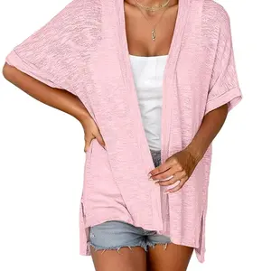 Womens Lightweight Cardigan Oversized 2026 Summer Short Sleeve Open Front Beach Coverup Vacation Outdoorfun Knitwear Comfort Casual Loose Minimalist Basic Knitting Batwing Shortsleeve Tops Womenswear