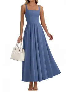 BTFBM Women Summer Square Neck Maxi Dress Spring 2026 Elegant Classy Sleeveless Formal Wedding Guest Cocktail Dresses