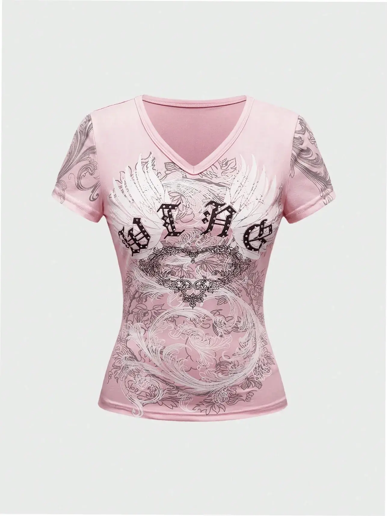 Long Sleeve T-Shirt Fairycore V-Neck Wing Print Casual Spring Summer Streetwear