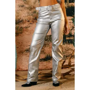 Selene Metallic Straight Leg Pant - Silver