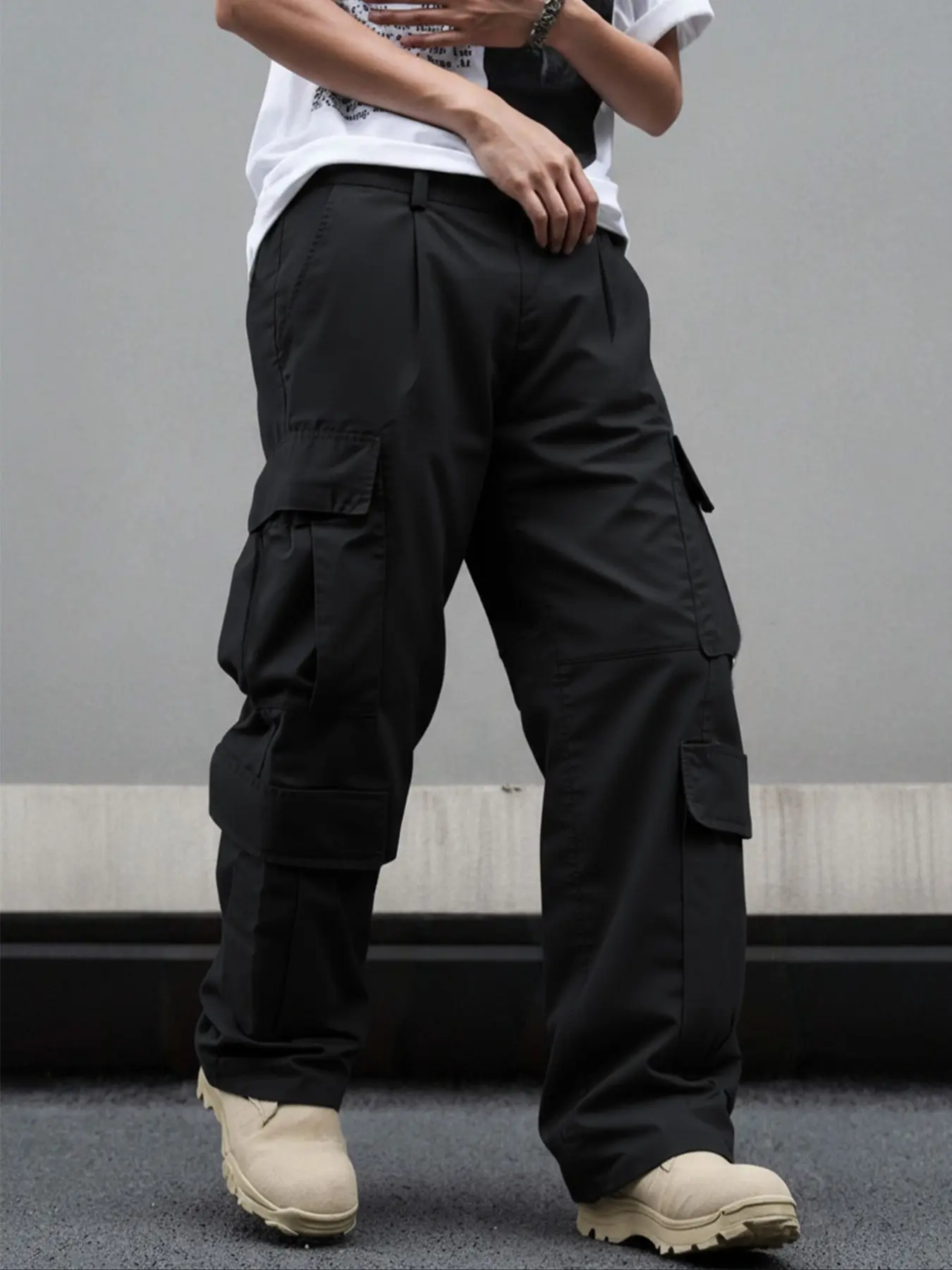 Vintage American Streetwear Loose Straight Leg Cargo Pants Unisex High Fashion Casual Trousers,Multi pocket fashionable wide leg pants Casual Flap Pocket Great Gift For Husband/Boyfriend
