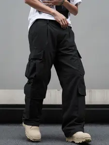 Vintage American Streetwear Loose Straight Leg Cargo Pants Unisex High Fashion Casual Trousers,Multi pocket fashionable wide leg pants Casual Flap Pocket Great Gift For Husband/Boyfriend