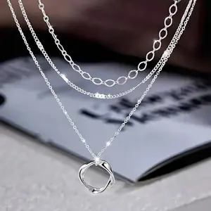 Layered Necklace, Minimalist Circular Pendant Fashion Jewelry, Dainty Layered Chain Necklace for Women, Perfect for Party Vacation Daily Wear Birthday Anniversary Gift