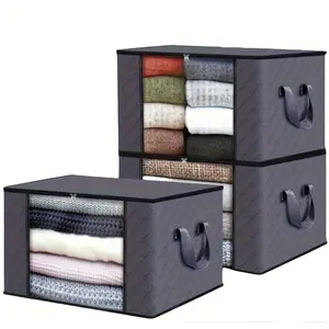 3-Piece Large Capacity Foldable Fabric Storage Boxes, with Flip Lid & Handle, Durable Non-Woven Cloth, Ideal for Closet, Bedroom, Dormitory, Collapsible Storage Box