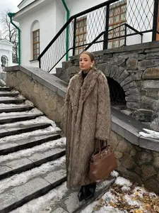 Women's Solid Color Open Front Faux Fur Coat, Elegant Long Sleeve Waterfall Collar Outerwear for Fall & Winter, Women's Clothing for Daily Wear,  Clothing for Women（gift） Garments Jackets