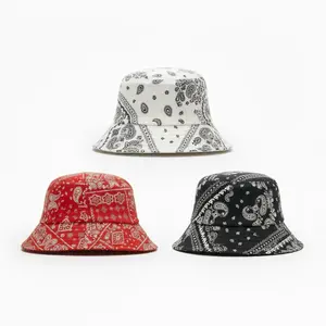 Bandana Paisley Bucket Hat Black Red or White Unisex Summer Sun Hat Trendy Streetwear Festival Style