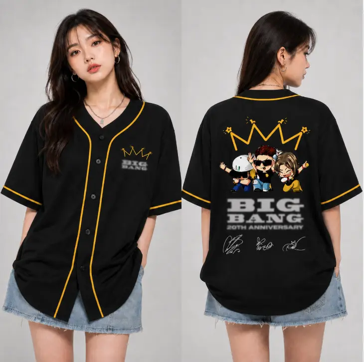 VVIP Black Crown Baseball Jersey, Cartoon Graphic Button-Up Shirt, Unisex Oversized Streetwear Top