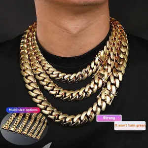 It Won't Turn Green 18k Gold Plated Hip Hop Miami Cuban Link Chain Necklace,Gift,Fashion,2025 Hot