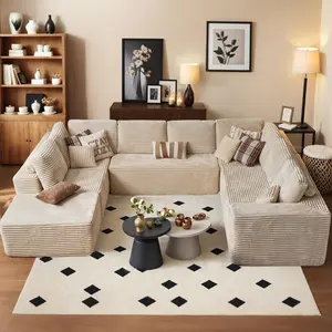 Oversized Cloud Sectional Modular Sofa Couch Bed 8 Seater Corduroy U-Shaped Floor Couch Set with Plush Comfort and Easy Assembly for Living Room