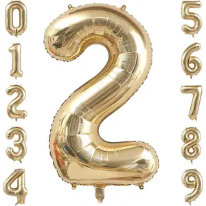 40 Inch Champagne Gold Large Number 2 Foil Mylar Helium Balloon for Birthday Party Anniversary Decorations