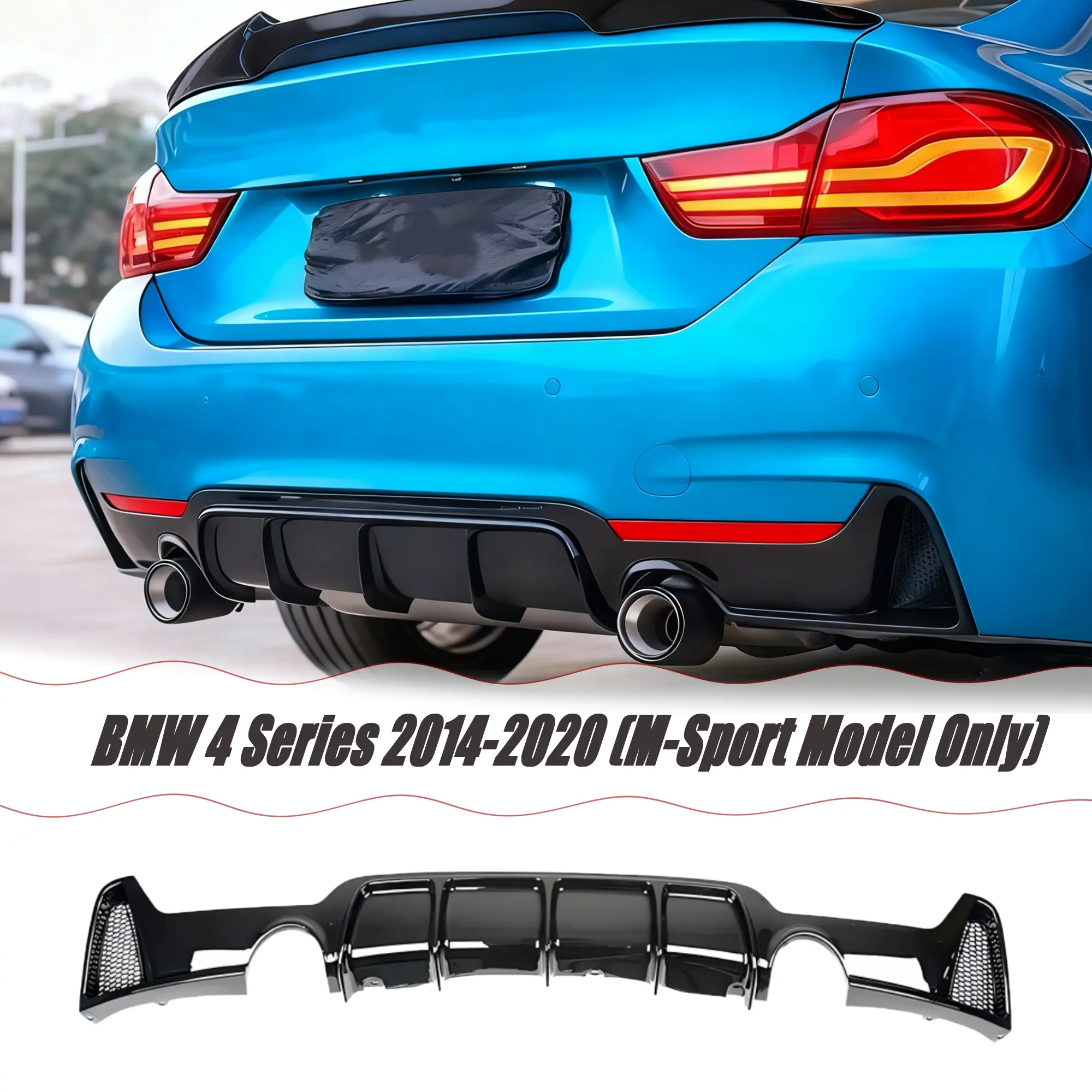 MUTUSAISI Rear Diffuser For BMW 4 Series F32/ F33/ F36 2014-2020 (M-Sport Model Only), Rear Lower Lip Splitter Spoiler Body Kit Trim Exterior Accessories