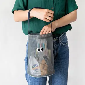 New Mesh Bucket Bag, Portable Wash and Shower Bag, Hollow Out Net Beach Toy Storage Bag, Travel Handbag, Convenient and Stylish