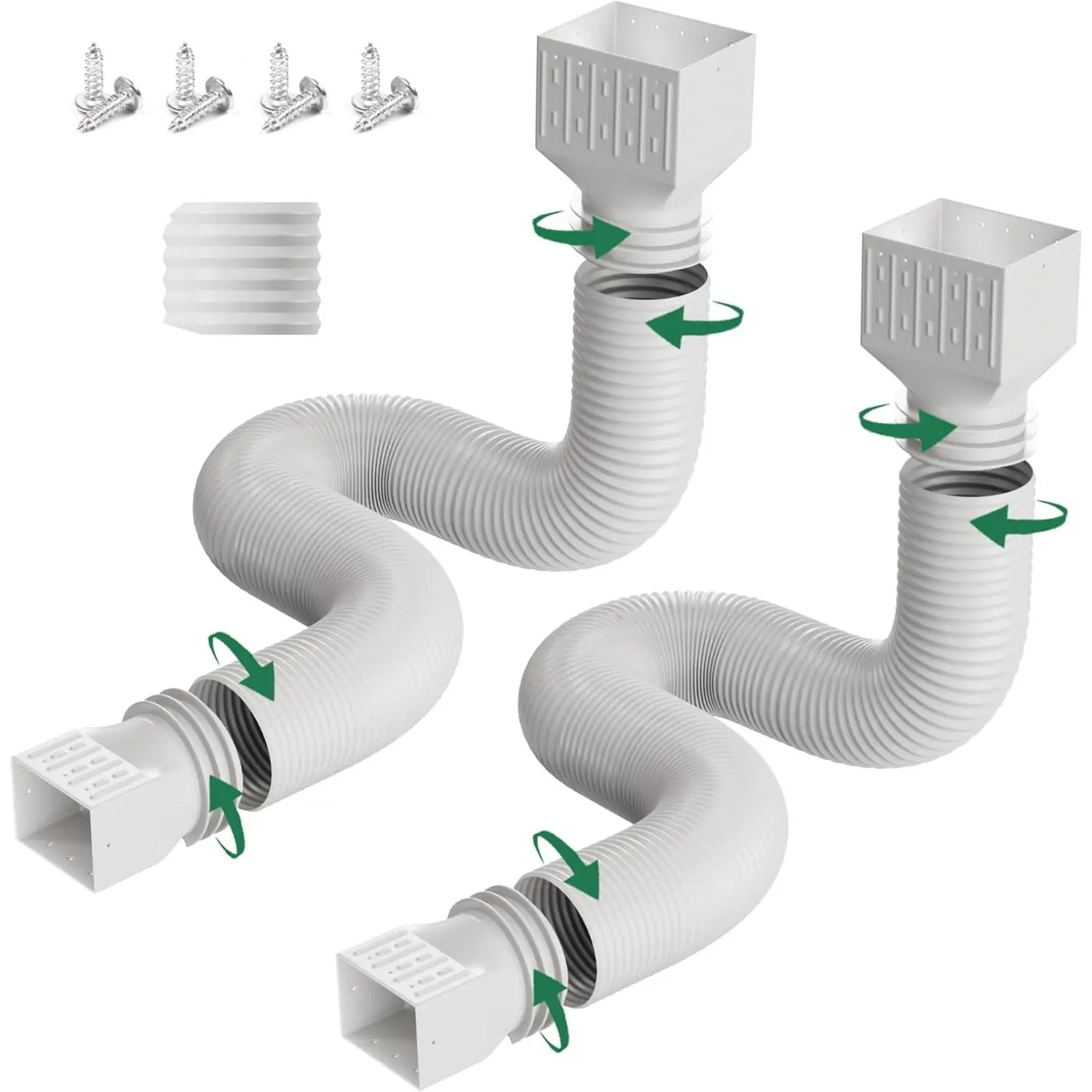 2-piece rain gutter drainage pipe extension set, upgraded flexible drainage pipe extender, used for rainwater drainage, each can be extended by 20inch to 66inch inches, with a total length of up to 10 feet after connection (white)