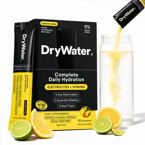 DryWater Complete Daily Hydration (12 Pack) - Lemon Lime. 6 Electrolytes + 5 Vitamins + 1 Amino Acid. No Added Sugar, Nothing Artificial, Real Fruit, Vegan, Gluten Free - (12 Stick Packs)