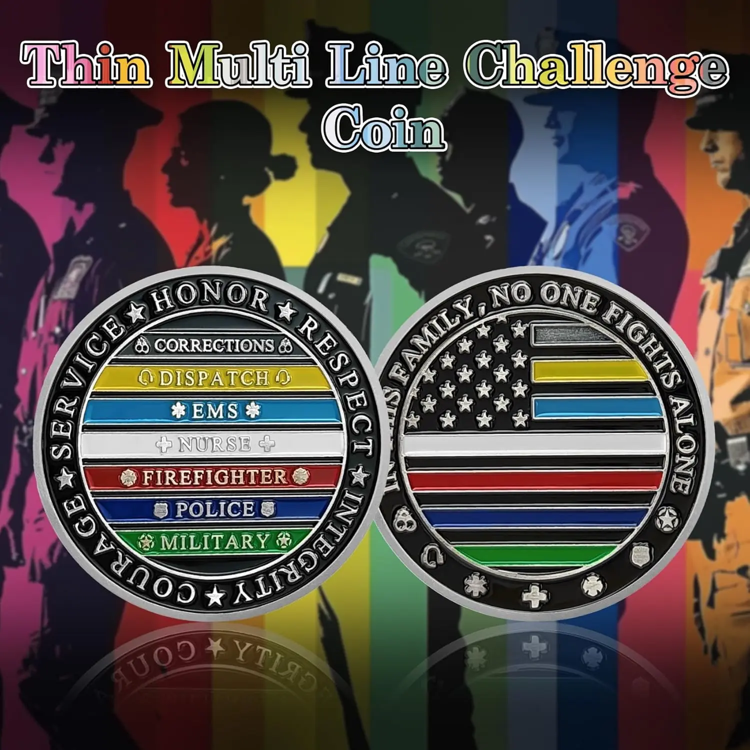 Round Thin Multi-Line 3D Engraving Challenge Coin - Military Commemorative Collectible for Law Enforcement Officers - Home Decor Appreciation Gift Idea Symbolizing Respect and Gratitude