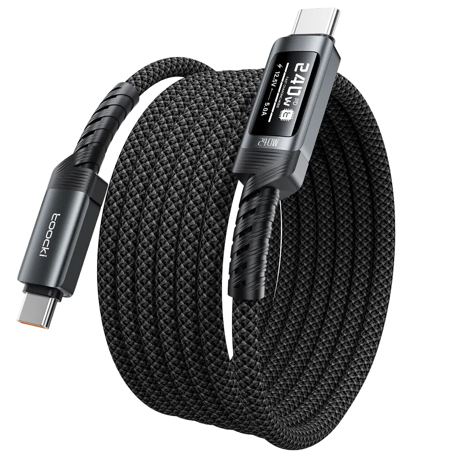 Toocki 240W Woven Textile USB-C Cable - 10FT with Power Display, USB-C Plug, Supports Fast Charging, Real-Time Power Monitoring & Management, Compatible with MacBook Pro, iPhone 17/16/15, Galaxy S25/S24/S23 & More