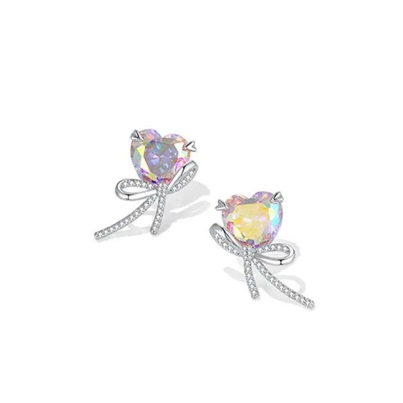 KEYORA JEWELRY Iridescent Bow Stud Earrings – White Gold Plated with S925 Silver Posts Studearrings For Black Friday Christmas