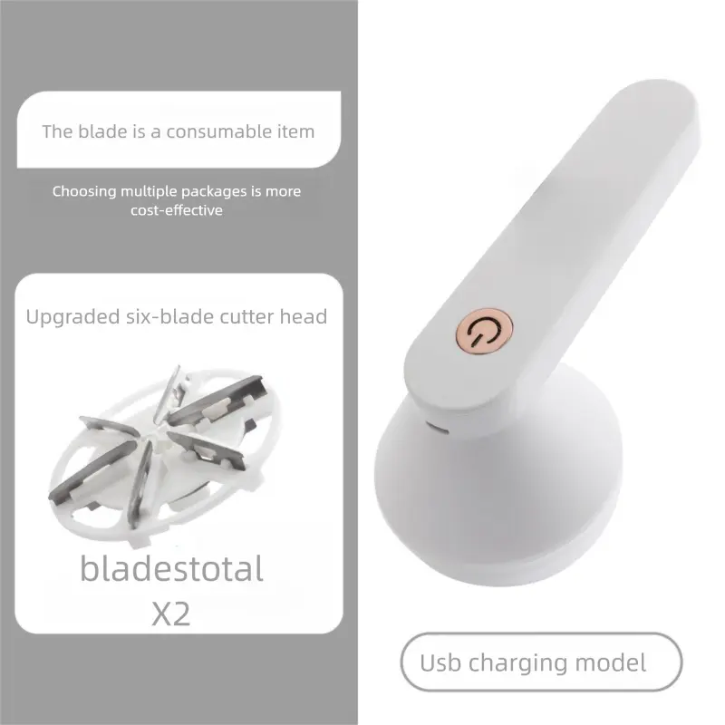 Rechargeable Household Fabric Shaver Lint Eraser, 2 Replaceable Stainless Steel 6-Leaf Blades (1 Free Extra Included), 3-Speed Settings, Efficient Lint Remover for Pilled Sweaters & Clothes