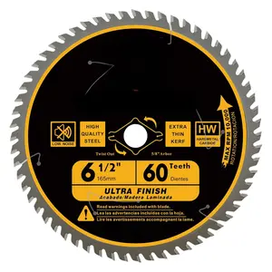 6-1/2 inch Circular Saw Blade Ultra Fine Finish 60-Tooth for Wood Cutting, Thin-Kerf with 5/8"