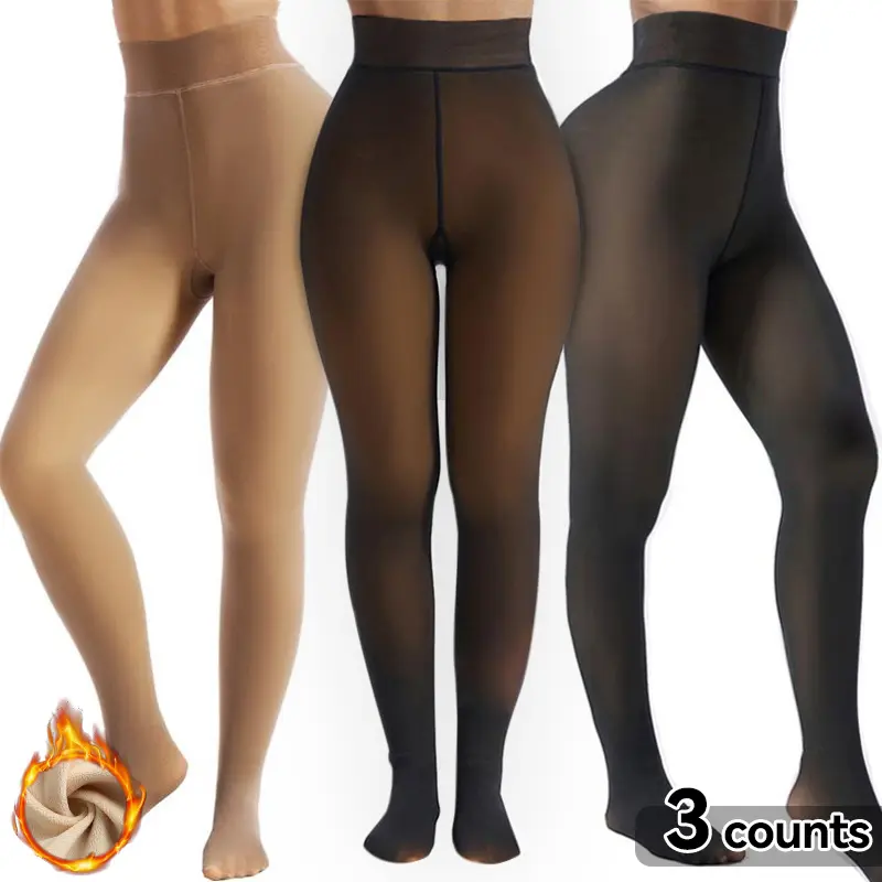 Women's Sheer Fleece-Lined Tights – Thick Warm Winter Thermal Leggings, Translucent Pantyhose for Cold Weather