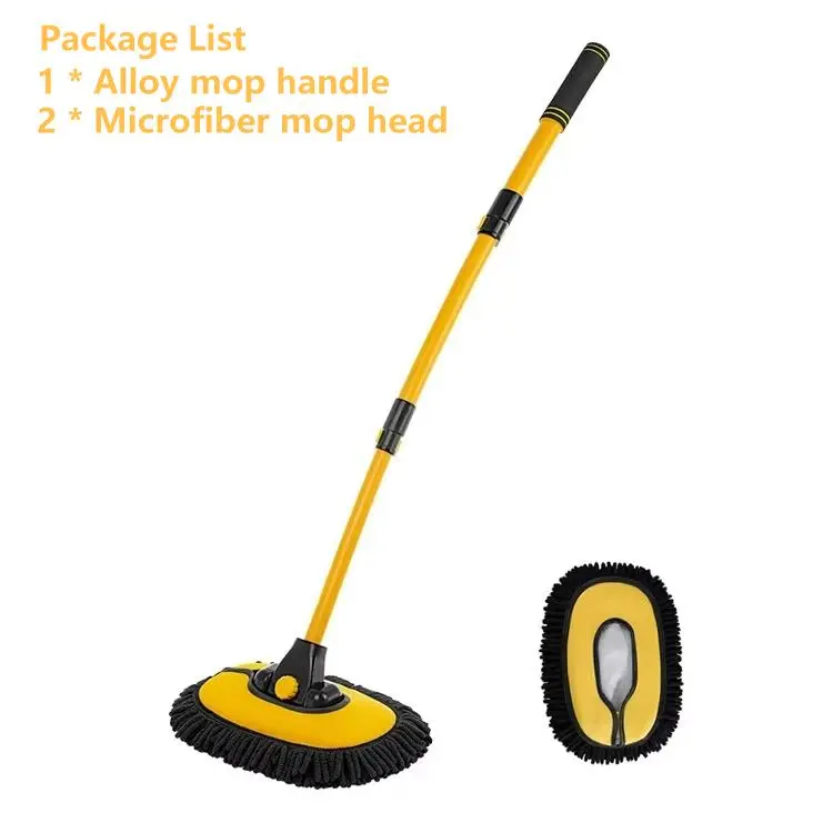 15° Curved Adjustable Handle Car Wash Brush Mop - Retractable Aluminium Alloy Long Rod, Soft Rope Head Dust Remover, Paint-Safe No-Scratch Car Detailing Products for Trucks, Wheel & Interior Detailed Cleaning, Boats (Labor Day Gift)