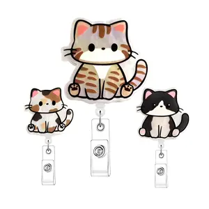 Cute Cat Design Badge Holder, 3 Counts/set Retractable Badge Reel, Badge Reels Retractable, Identification Badges & Supplies for Nurses, Doctors, Students, Badge Buddy Nursing