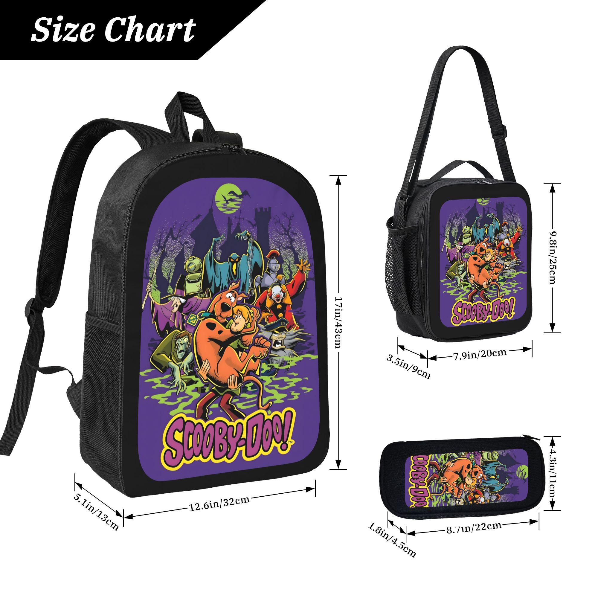 Scooby-Doo 3PCS Backpack Set for Girls Boys Cute Aesthetic School Backpack with Lunch Box Pencil Case Lightweight Bookbag for Teens Trendy Tiktok Backpack for Travel School Work Fashionable Durable Daypack