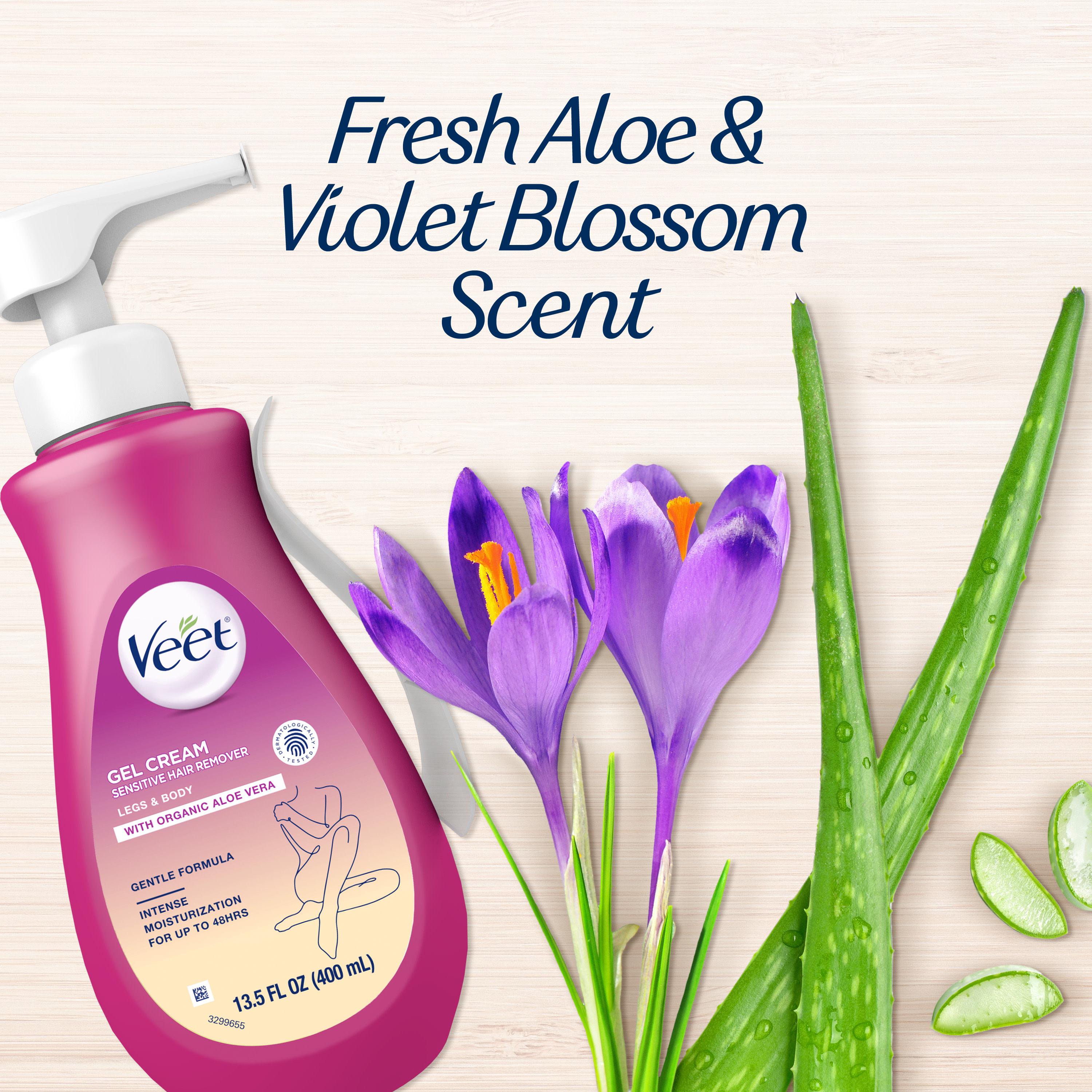 Veet Sensitive Skin Formula with Aloe Vera and Vitamin E, Dermatologically Tested Hair Removal Gel Cream 13.5 Fl Oz. for Legs & Body *Packaging may vary*
