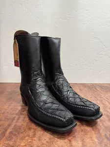 BLACK PIRARUCU BOOTS ZIPPER NARROW TOE - LOS ALTOS