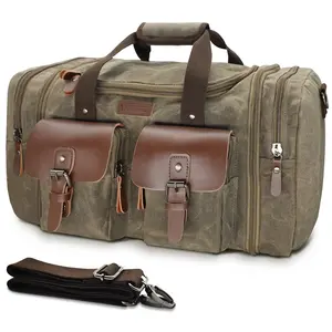 Canvas Duffle Bag for Men Travel Duffel Genuine Leather Overnight Weekender Carry-On Stylish Large Capacity Durable Convertible Trip gift Essentials Expandable Garment Portable vintage Spacious Adjustable Straps personalized gift Waterproof sleepover
