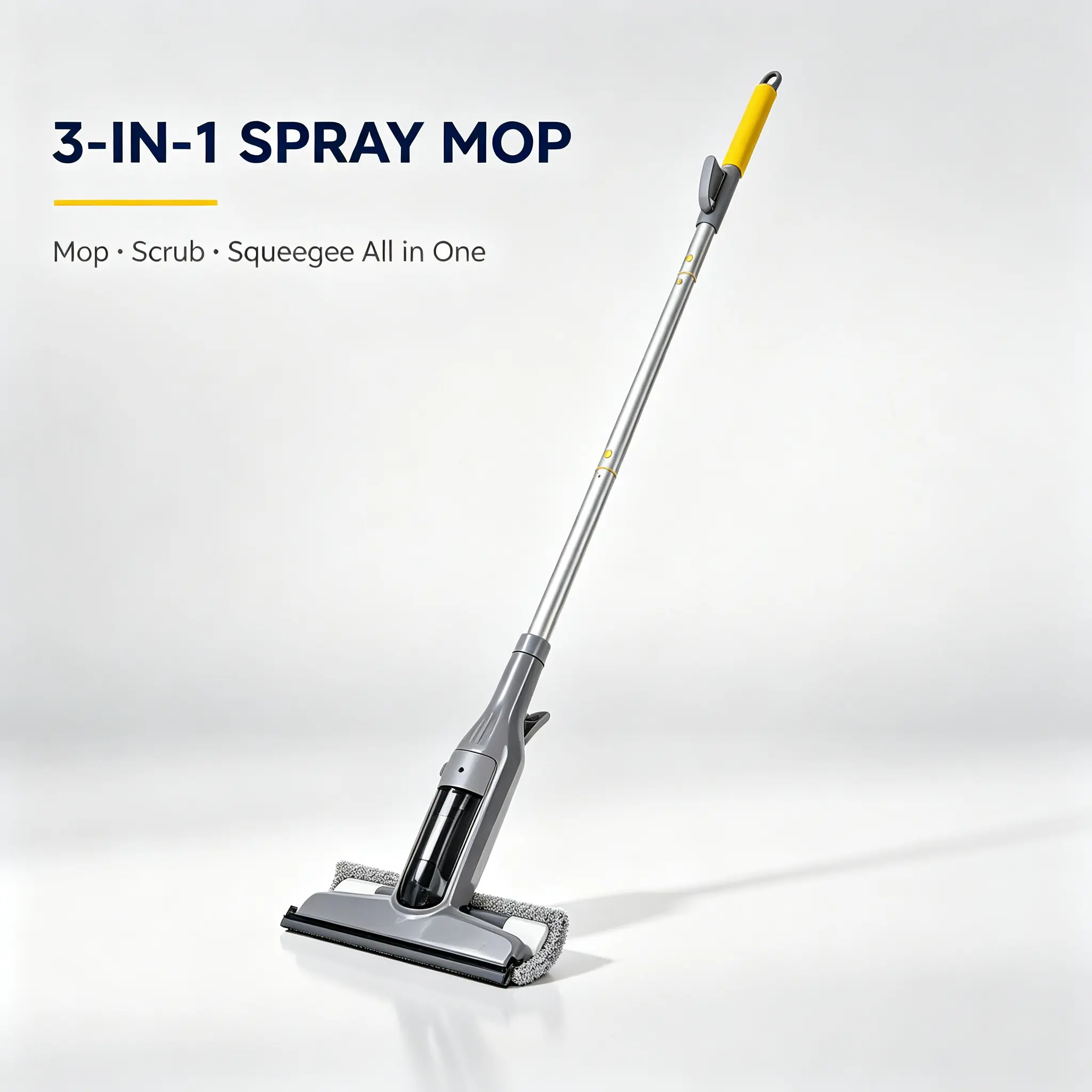 3-in-1 Spray Mop with Squeegee - Stainless Steel Long Handle, 200 mL Water Tank, Water-Absorbent Microfiber PP Cleaning Pad for Household Floor Cleaning