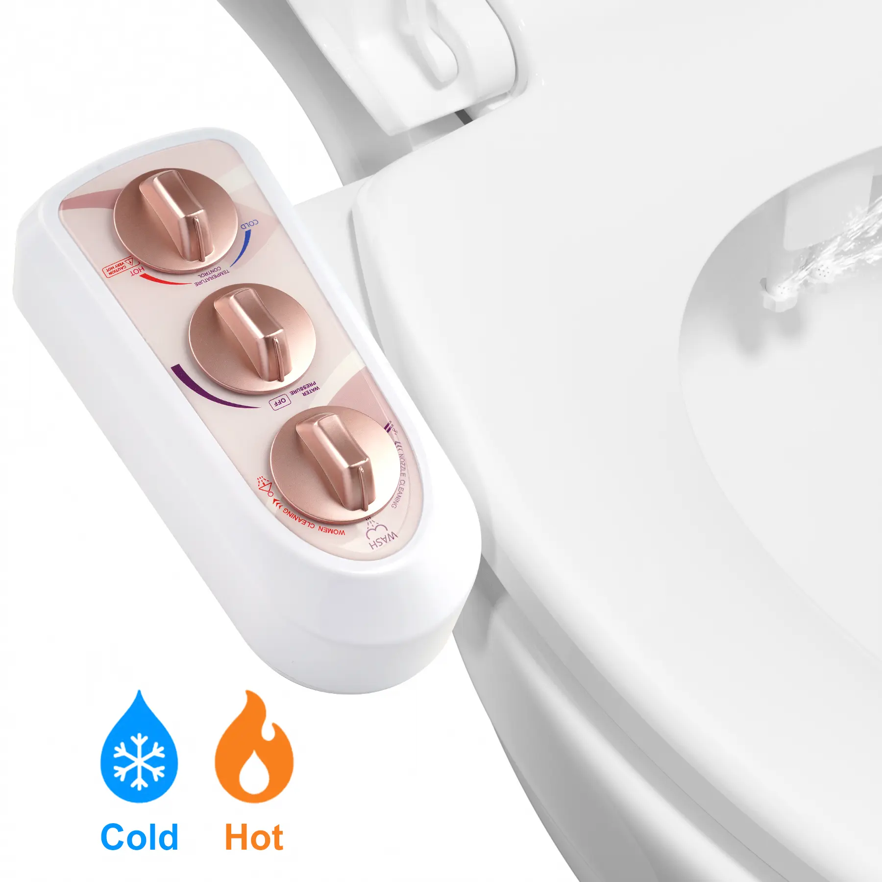 Hibbent Non-Electric Mechanical Toilet Bidet Attachment, Bathroom Bidet Sprayer with Self-Cleaning Dual Nozzle, Hot-Cold Water for Hygiene, Rose Gold Finish