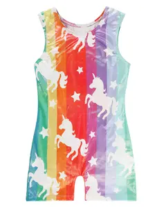 Gymnastics Leotards for Girls Rainbow Unicorn Toddlers Kids Tumbling Outfit Dance Unitard Biketards with Shorts