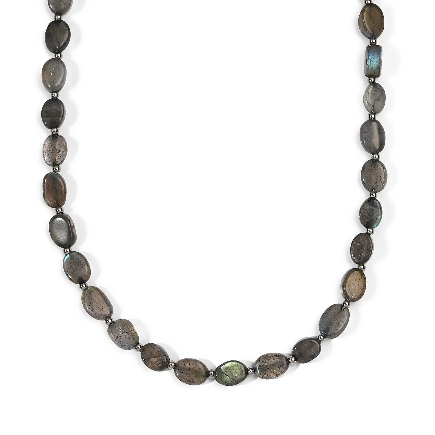 EverTrue Malagasy Labradorite Necklace (18 Inches) in Stainless Steel 55.00 ctw