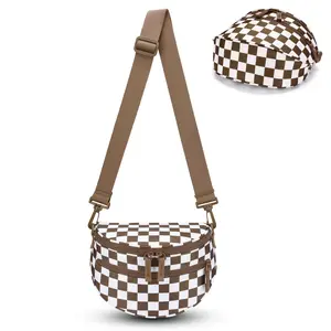 Checkered Crossbody Bag – Women's Large Saddle Bag, Lightweight Zipper Shoulder Bag with Adjustable Strap & Coin Purse, Casual Fashion Minimalist Everyday Bag