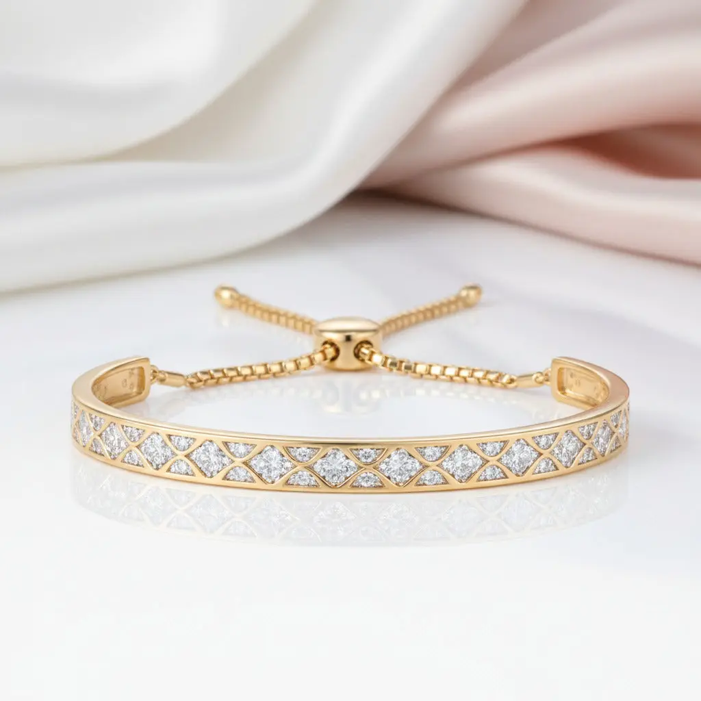 Round Diamond Option Adjustable Bolo Bracelet