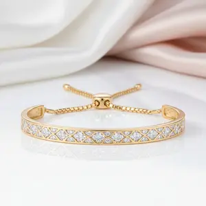 Round Diamond Option Adjustable Bolo Bracelet