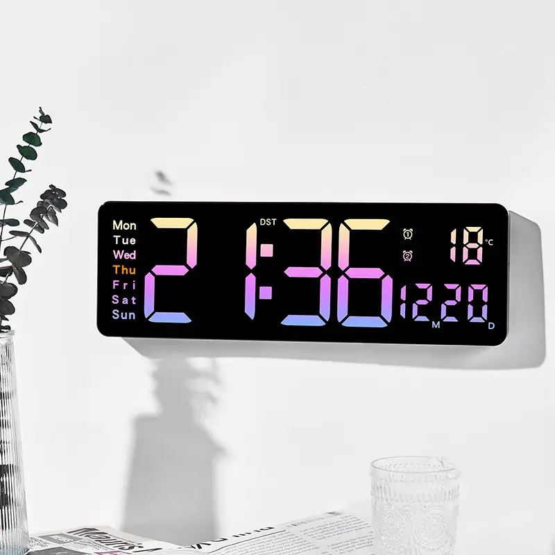 LED Display Alarm Clock 10 Backlights Setting Led Clock with 2 Alarms Date Week Temperature and Humidity Digital Alarm