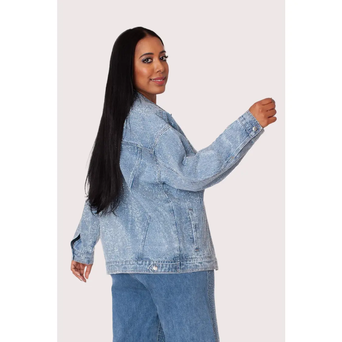 Oversized Rhinestone Denim Jacket -82820 - TikTok Shop