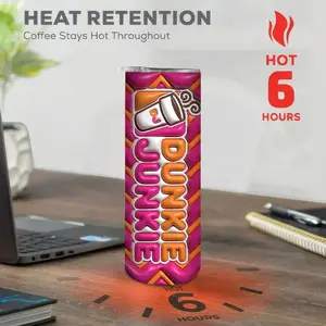 20oz Dunkin' Donuts Insulated Stainless Steel Tumbler with Straw & Lid - Reusable Thermocup for HotCold Drinks Vibrant Pink & Orange Zigzag Design Travel Mug for Family Outdoors Gift Idea Outdoor Drinkware Playful Design Effective Insulation