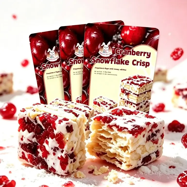3packsCranberry Snowflake Crisp, Milk Nougat Pastry Snack, Chewy Cranberry Nut Candy, Individually Packaged Treats for Party, Travel & Office Snack Cake Dessert Nata