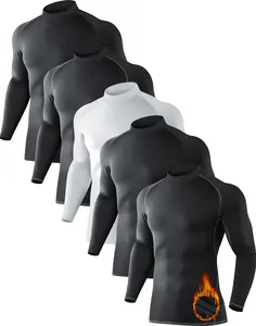 5  Pack Men's Thermal Turtle Mock Neck Shirts, Long Sleeve Compression Shirts Fleece Lined Undershirt Base Layer Tops