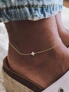 Women's Summer Beach Vacation Foot Chain, Copper Inlaid Artificial Zircon Four-Leaf Clover Anklet, Fashion Jewelry Gift