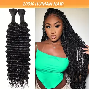 Wholesale Hot New Virgin Deep Wave Human Braiding Hair - 2 Bundles/Pack, Unprocessed Bulk Hair for Boho Braids & Extensions, Natural Black, 20-28 Inch, Ideal for Women, Perfect for Styling and Volume, Dreadlocks Styling |   Boho Braids Style |   Unpr