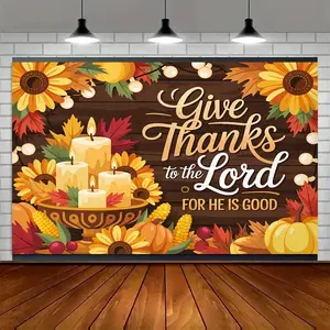 Give Thanks Thanksgiving Backdrop Harvest Religious Quote Design Tapestry Wall Hanging Photography Background Home Party Event Seasonal Celebration Decor Polyester Fiber