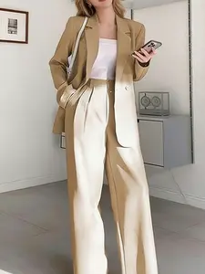 Two-piece women's suit, Minimalist Notched Lapel Blazer, light and luxurious two-piece set, suitable for light formal parties, business and leisure occasions, elegant dating, fashionable street styling