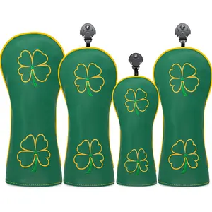 Golf Club Head Covers Set, Four-Leaf Clover Design, Driver Fairway Wood Hybrid Protector, Suitable for Men and Women, Outdoor Enthusiasts